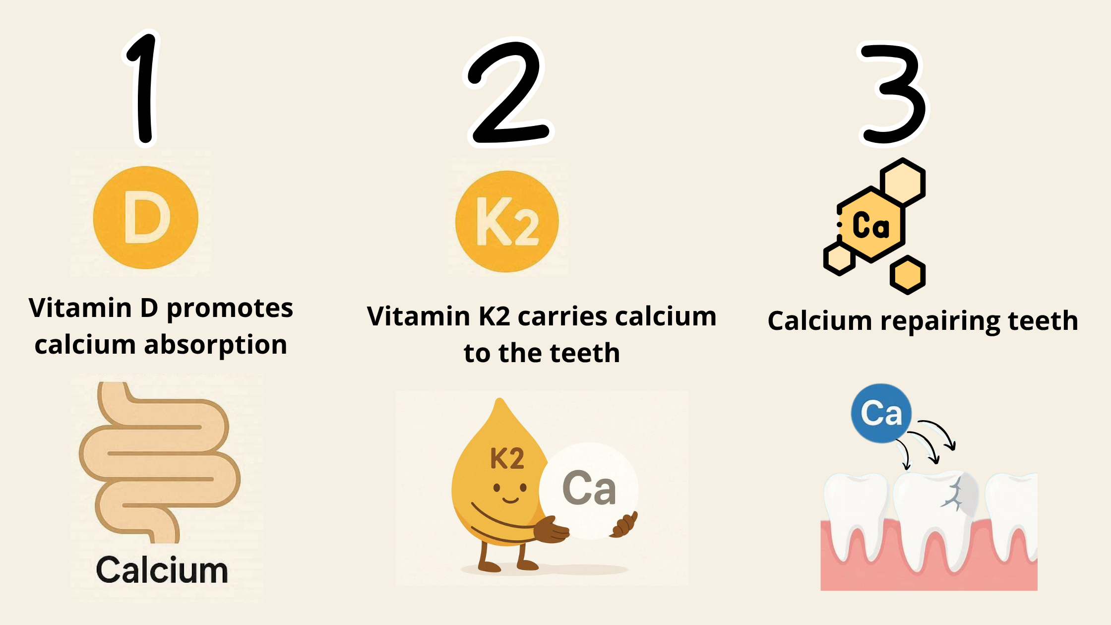 The role of calcium and vitamins D and K2 in repairing teeth